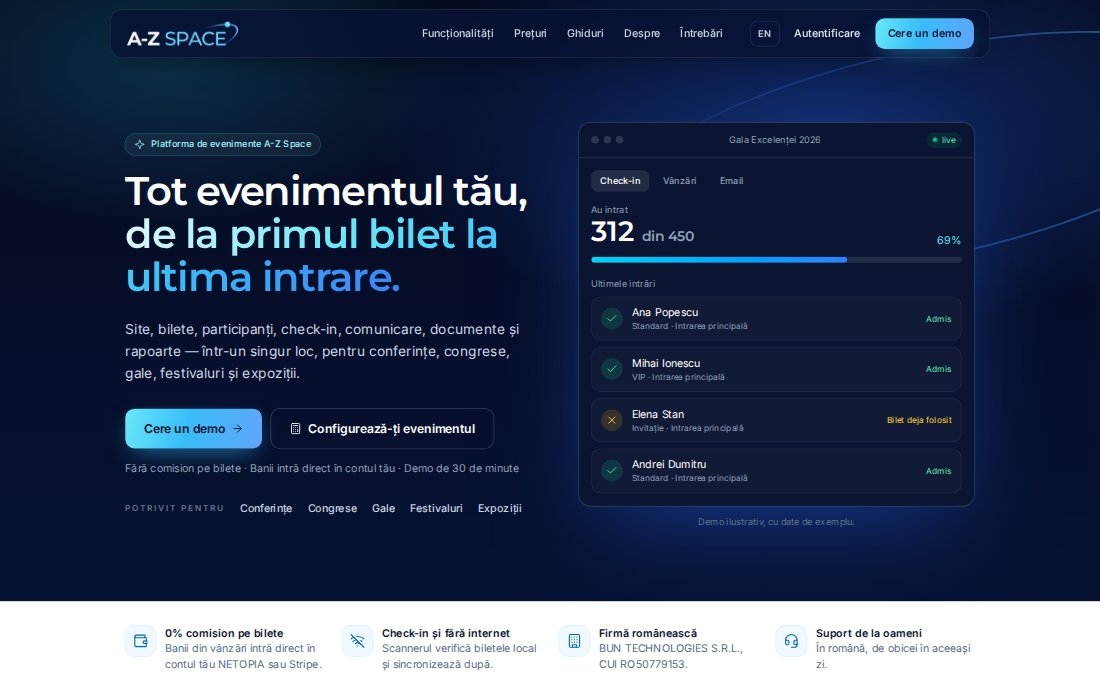 Preview A-Z Space — pagina principală